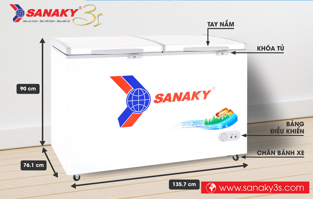 Kích thước Tủ đông Sanaky VH-5699HY
