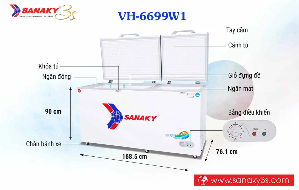 Kích thước tủ đông Sanaky VH-6699W1