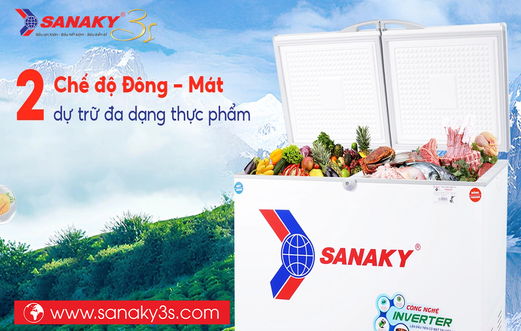 Tủ đông Inverter Sanaky VH-3699W3 2 ngăn đông mát