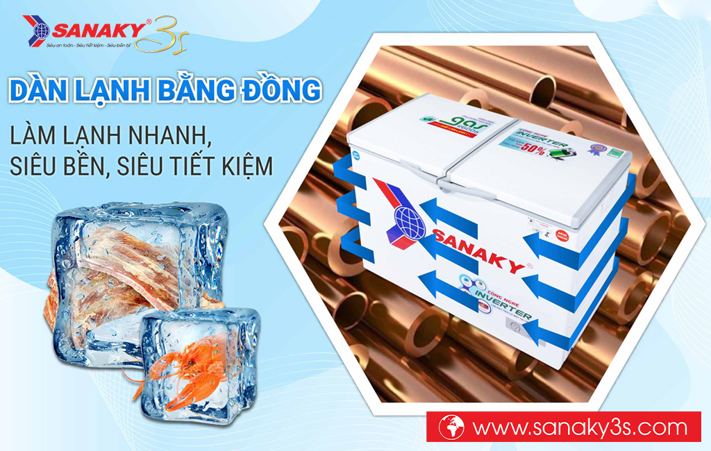 Tủ đông Inverter Sanaky VH-3699W3 dàn đồng