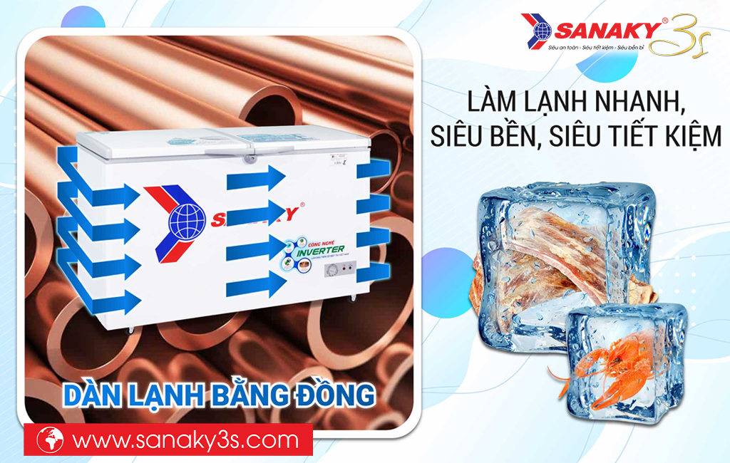 Tủ đông Inverter Sanaky VH-4099A3 dàn đồng