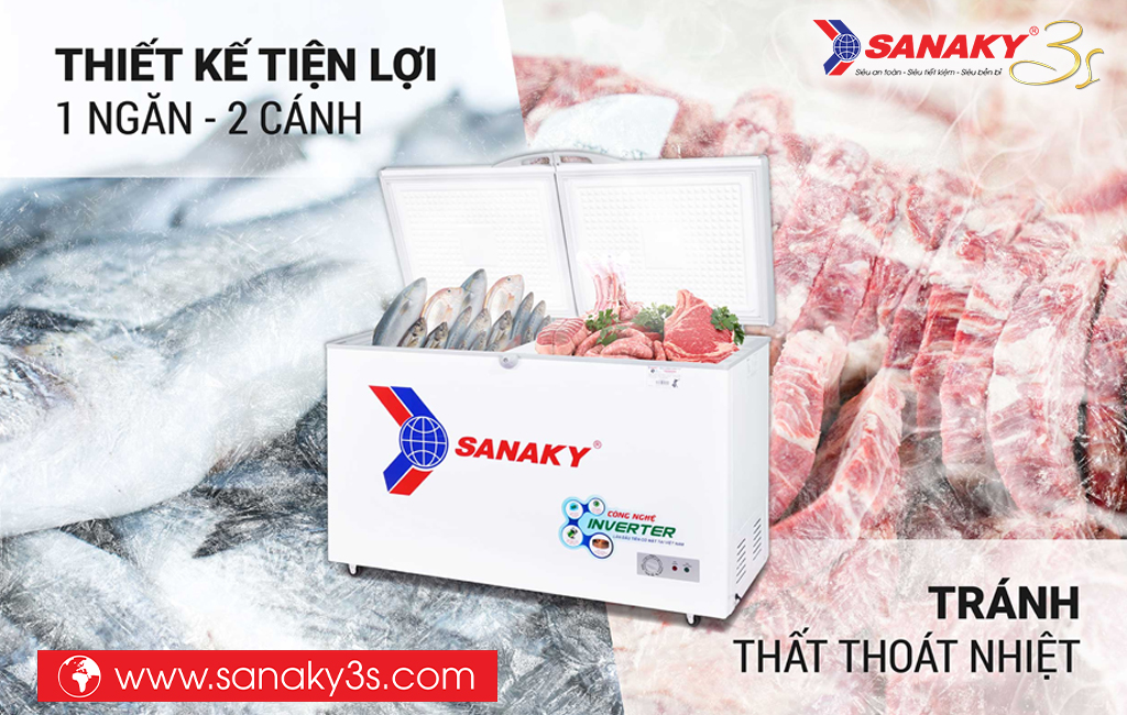 Tủ đông Sanaky inverter VH-4099A3 1 ngăn 2 cánh mở
