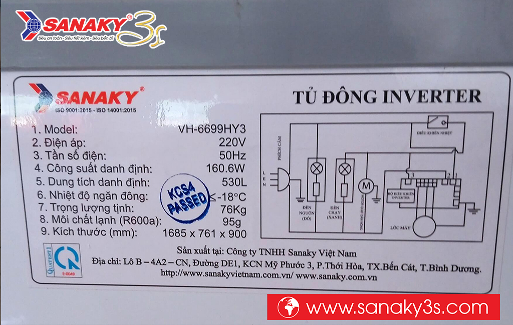 Thông số Tủ đông Sanaky VH-6699HY3