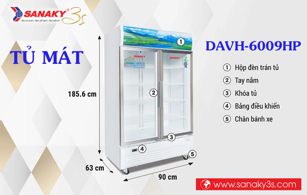 Kích thước tủ mát Sanaky DAVH-6009HP