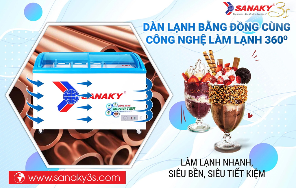 Tủ đông Sanaky inverter VH-4899K3 dàn đồng