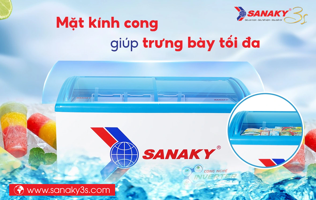 Tủ đông kính cong Sanaky inverter VH-4899K3