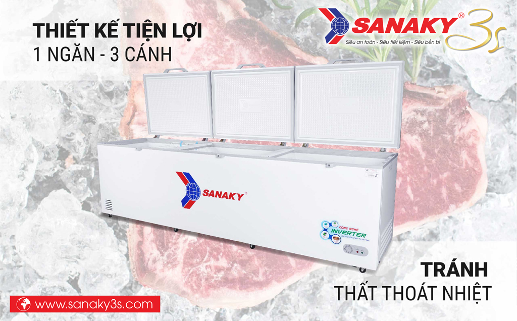 Tủ đông Sanaky Inverter VH-1399HY3 1300 Lít 3 cánh