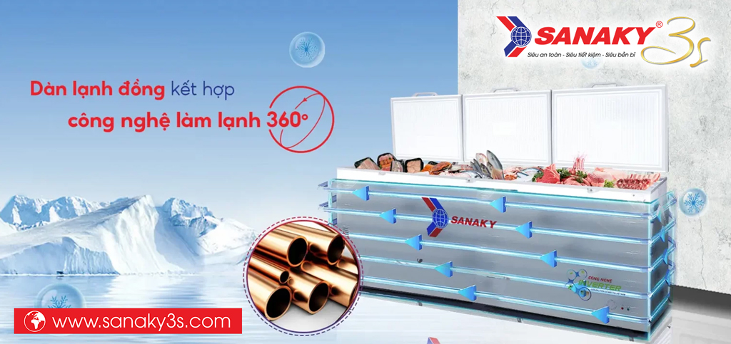 Tủ đông Sanaky Inverter VH-1399HY3 dàn lạnh đồng