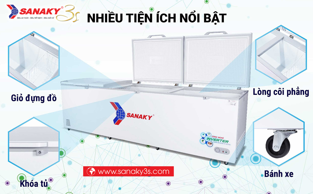 Tủ đông Sanaky Inverter VH-1399HY3 nhiều tiện ích