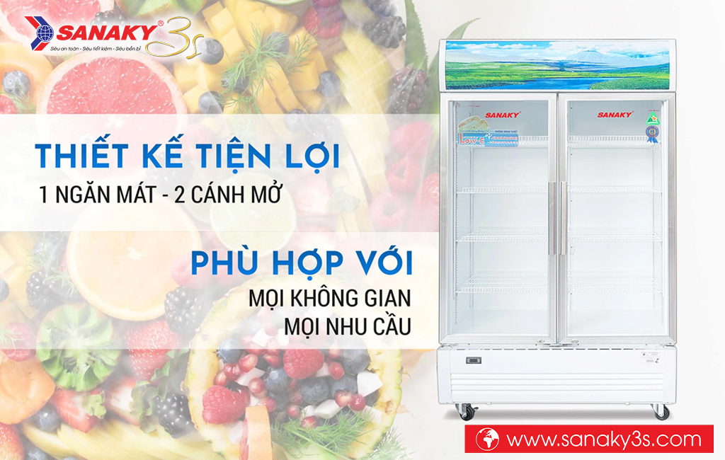 Tủ mát Sanaky DAVH-6009HP thiết kế 2 cánh mở