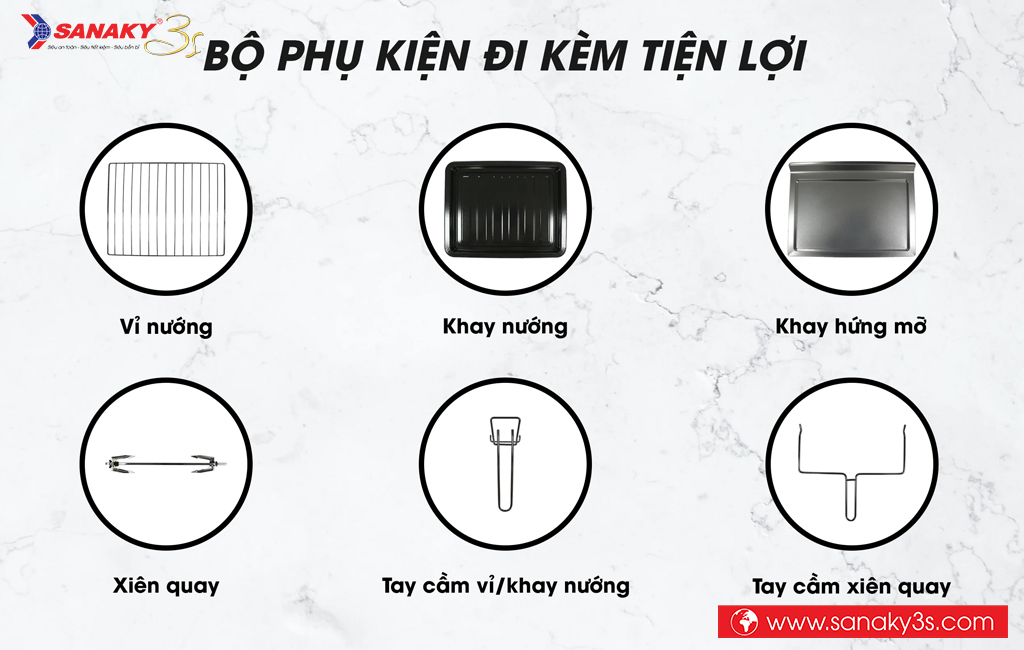 Bộ phụ kiện đi kèm tiện lợi của lò nướng Sanaky VH-3599S2D