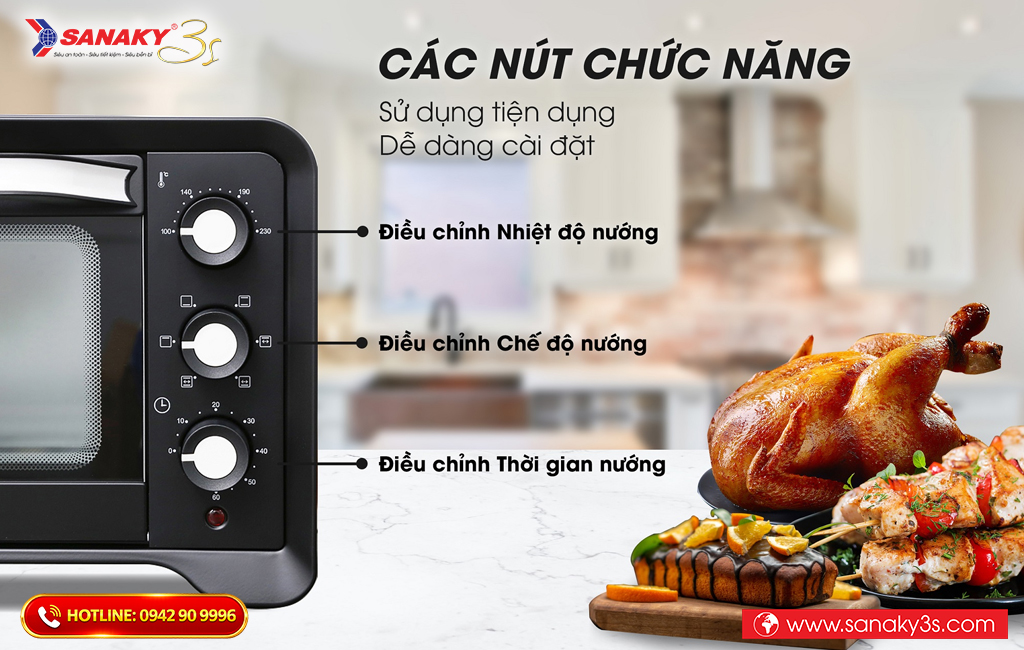 Các nút chức năng của lò nướng Sanaky VH-809S2D