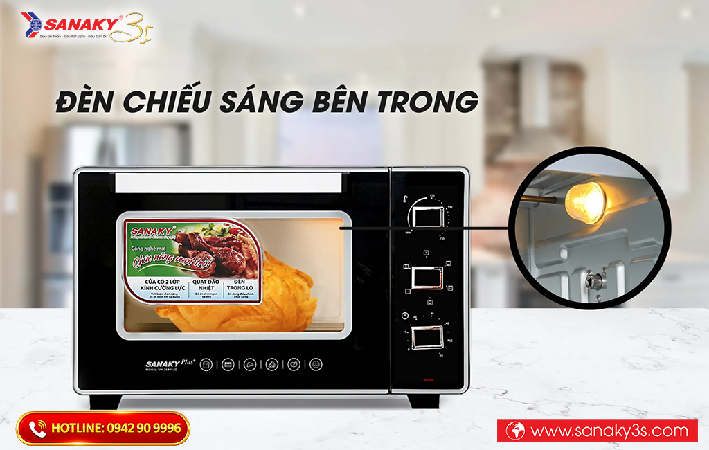 Lò nướng Sanaky VH-5099S2D có đèn chiếu sáng bên trong