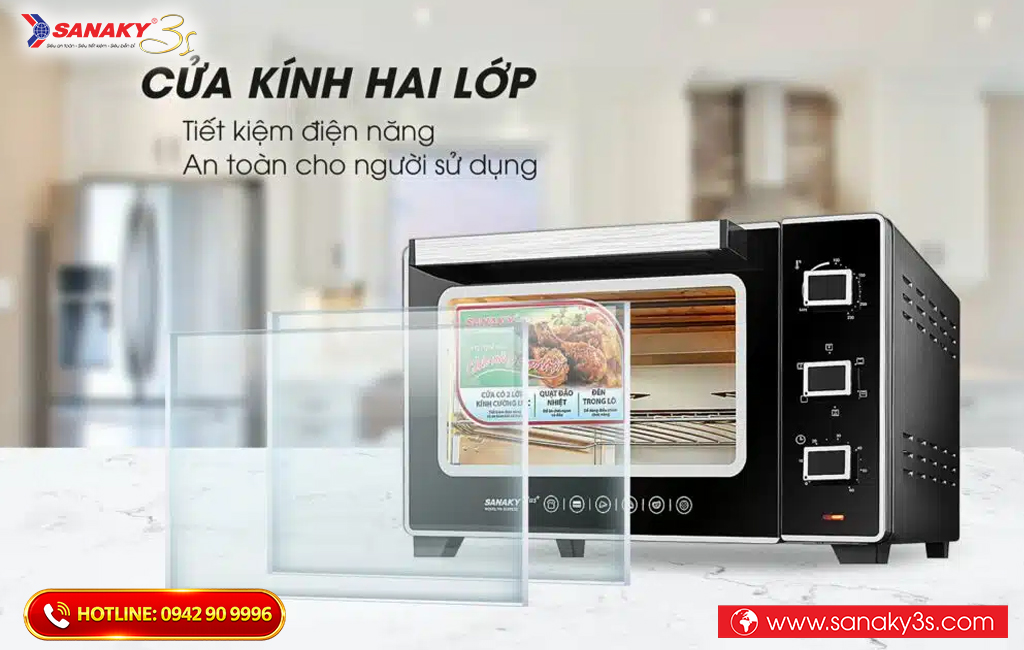 Lò nướng Sanaky VH-5099S2D cửa kính 2 lớp