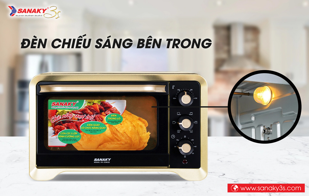 Lò nướng Sanaky VH-809N2D có đèn chiếu sáng bên trong