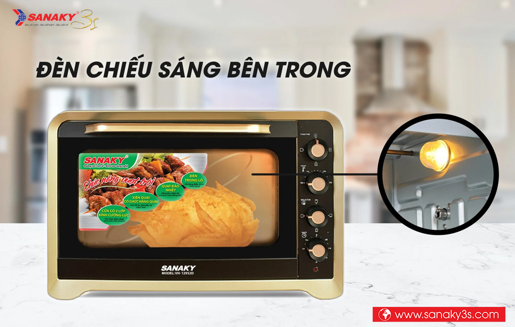 Lò nướng Sanaky VH-129N2D có đèn chiếu sáng bên trong