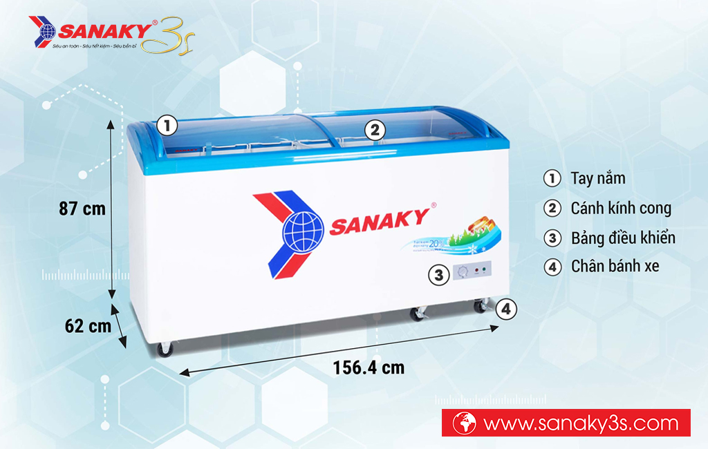 Kích thước tủ đông Sanaky VH-6899K