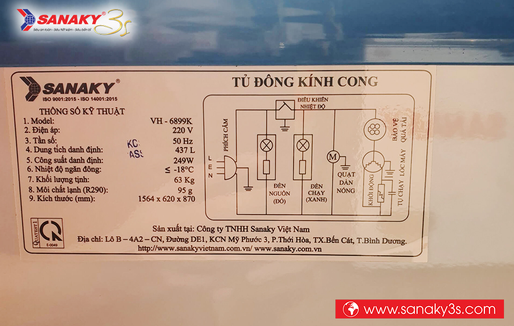 Thông số kỹ thuật tủ đông Sanaky VH-6899K