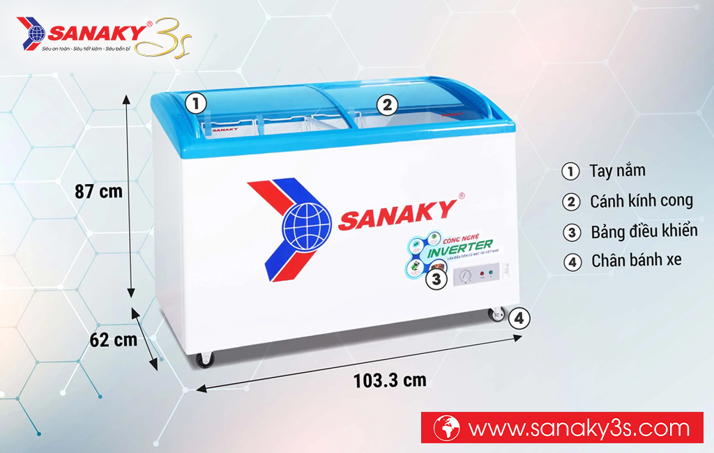 Kích thước Tủ đông Sanaky inverter VH-3899K3