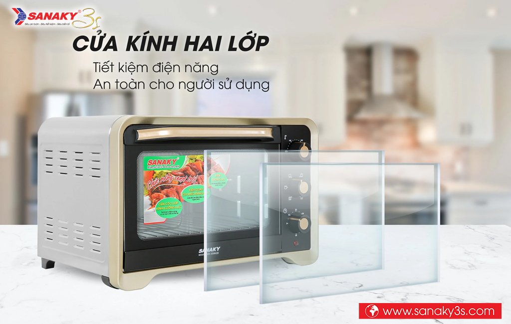 Lò nướng Sanaky VH-259N2D cửa kính 2 lớp