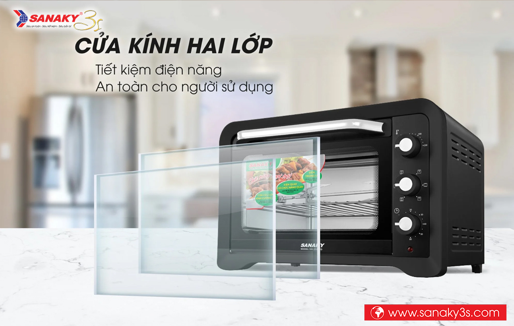 Lò nướng Sanaky VH-259S2D thiết kế cửa kính 2 lớp