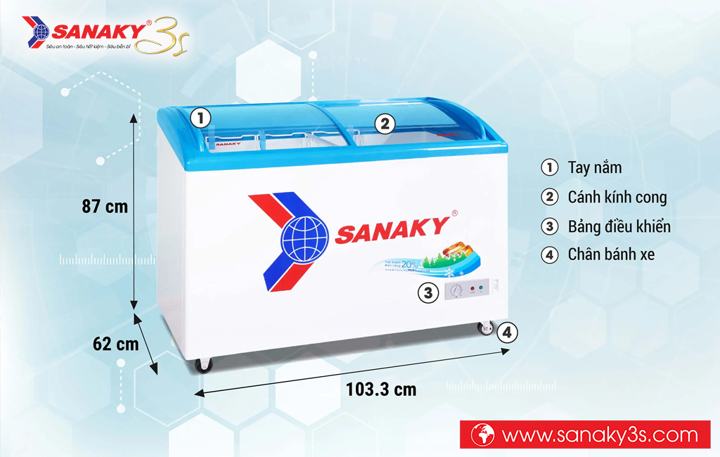Kích thước tủ đông Sanaky VH-3899K