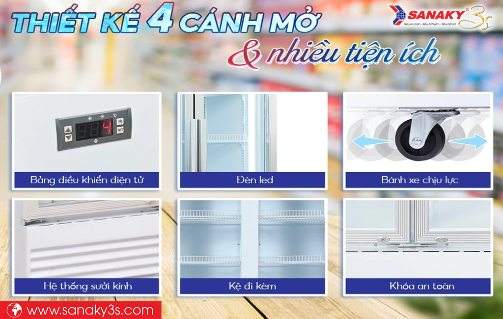 Tủ mát Sanaky VH-2209HP nhiều tiện ích đi kèm