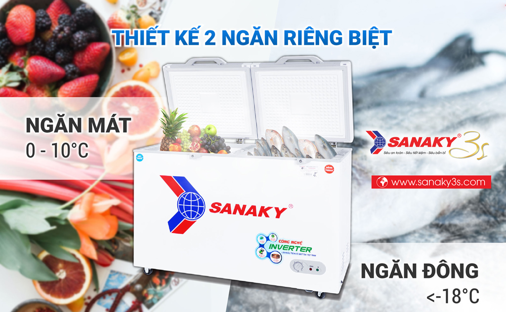 Tủ đông Inverter Sanaky VH-4099W4K 2 ngăn 2 cánh
