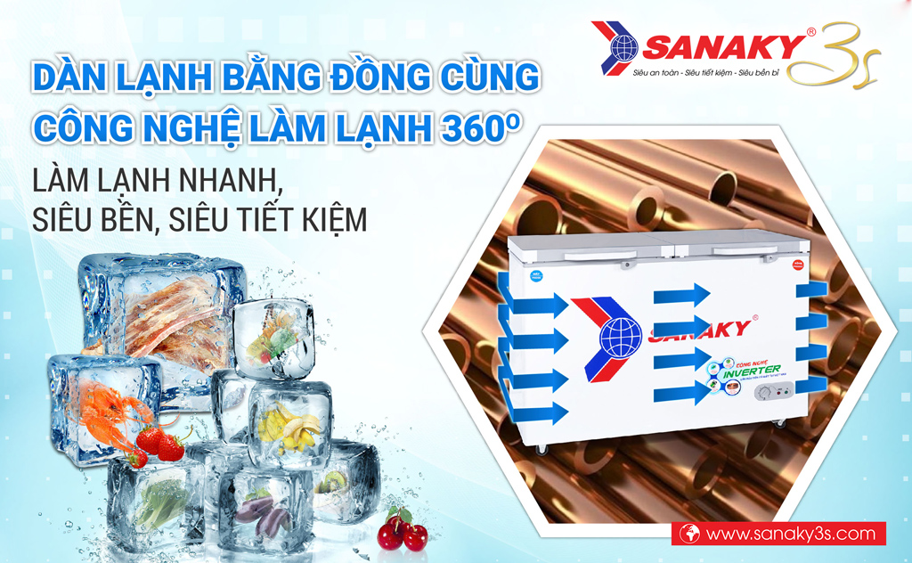 Tủ đông Inverter Sanaky VH-4099W4K dàn lạnh đồng nguyên chất
