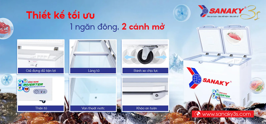 Tủ đông Sanaky Inverter VH-2899A4K 280L 1 ngăn 2 cánh