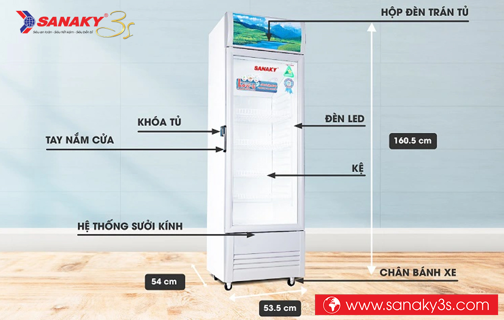Kích thước tủ mát Sanaky VH-218KL