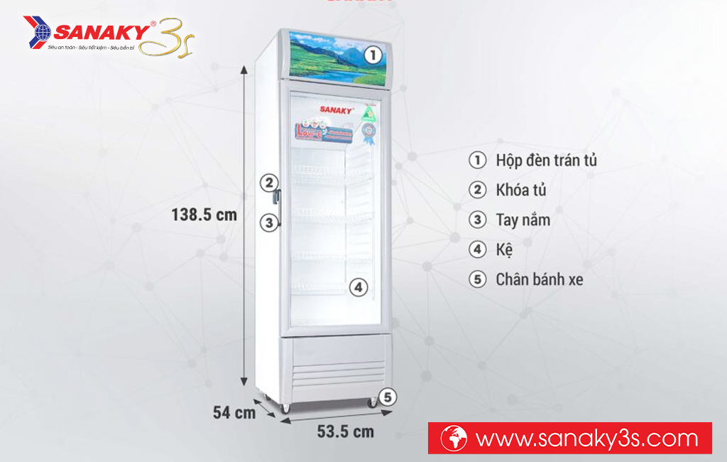 Kich thước tủ mát VH-168KL