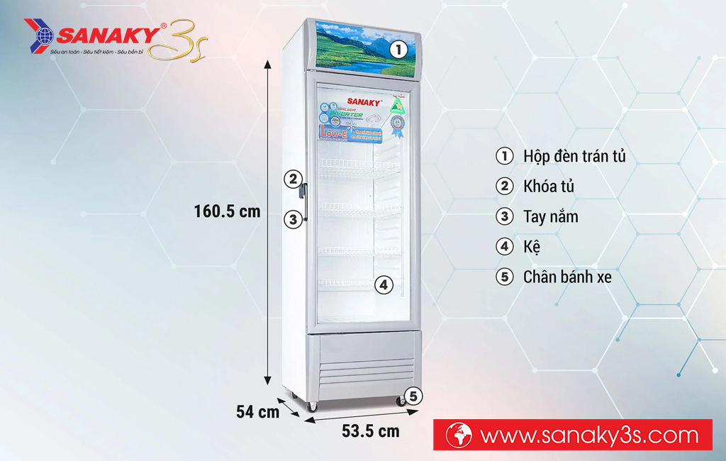 Kích thước tủ mát VH-218K3L