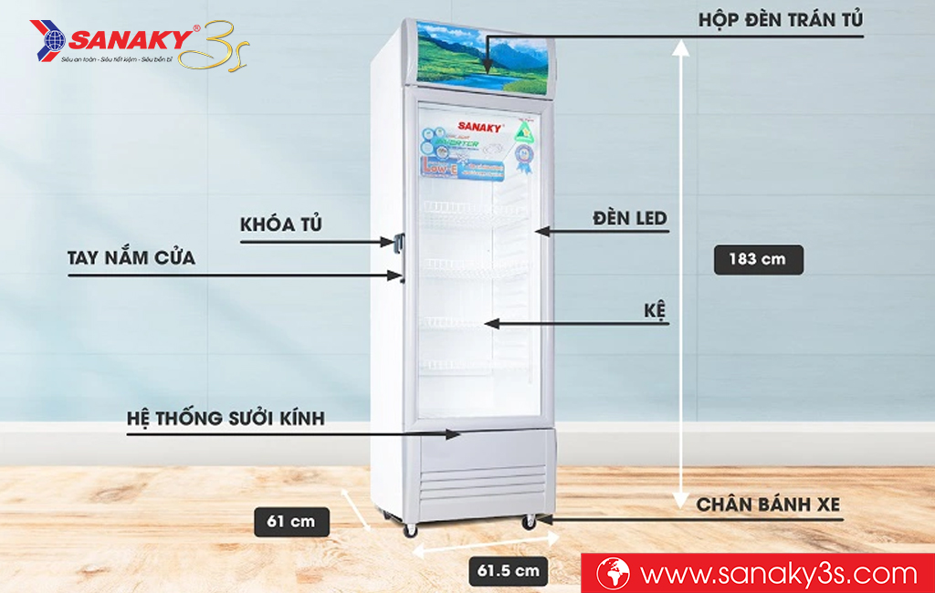 Kích thước tủ mát VH-358K3L