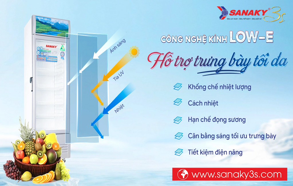 Tủ mát Sanaky VH-218K3L công nghệ kính LOW E