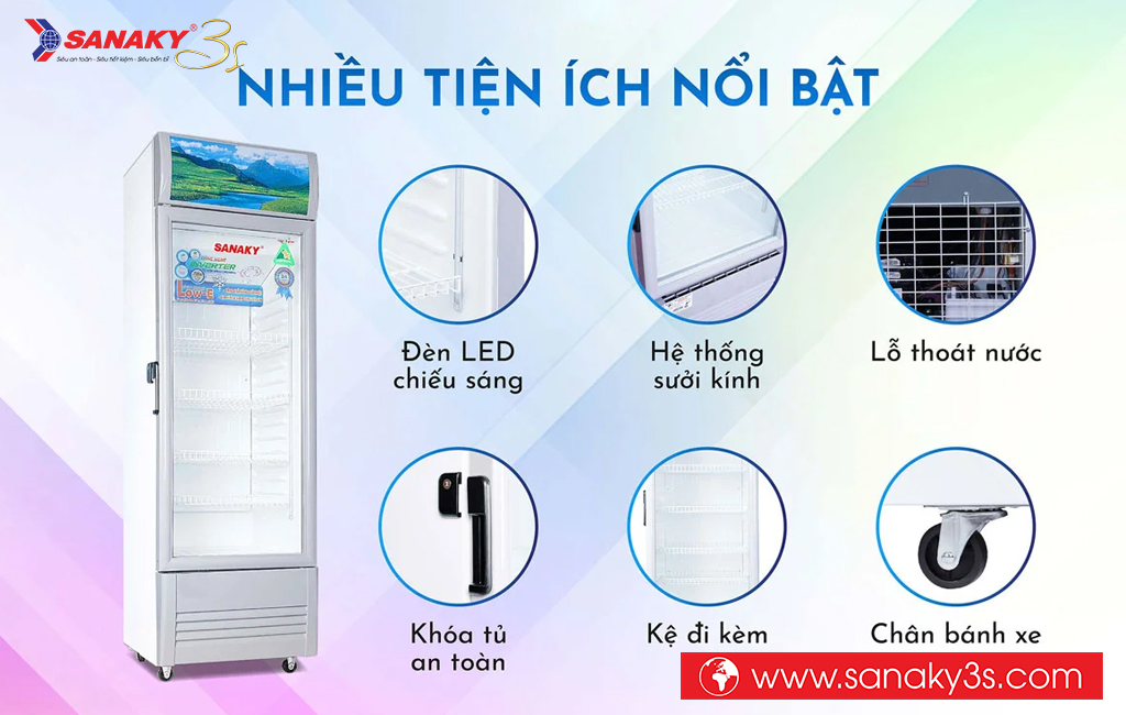 Tủ mát Sanaky VH-358K3L nhiều tiện ích đi kèm