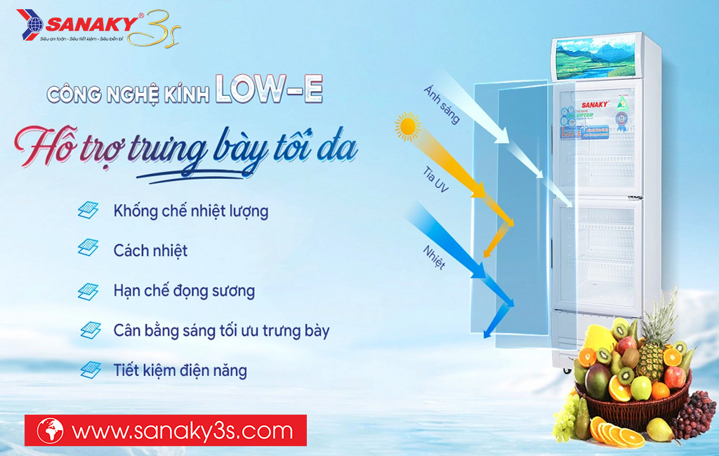 Tủ mát Sanaky inverter VH-308W3L kính LOW E