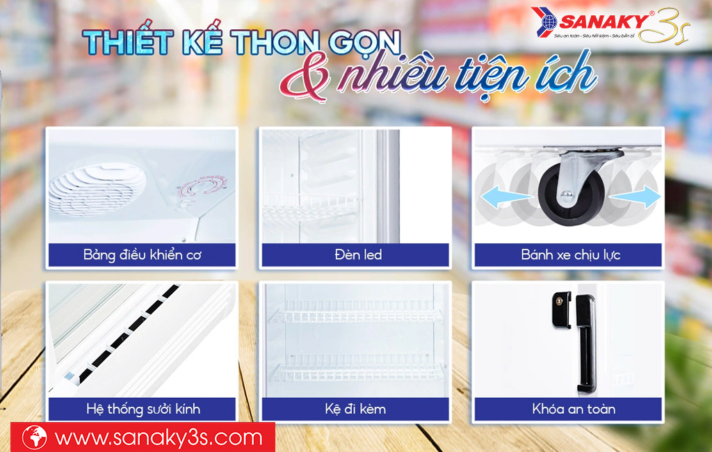 Tủ mát Sanaky inverter VH-308W3L nhiều tiện ích đi kèm