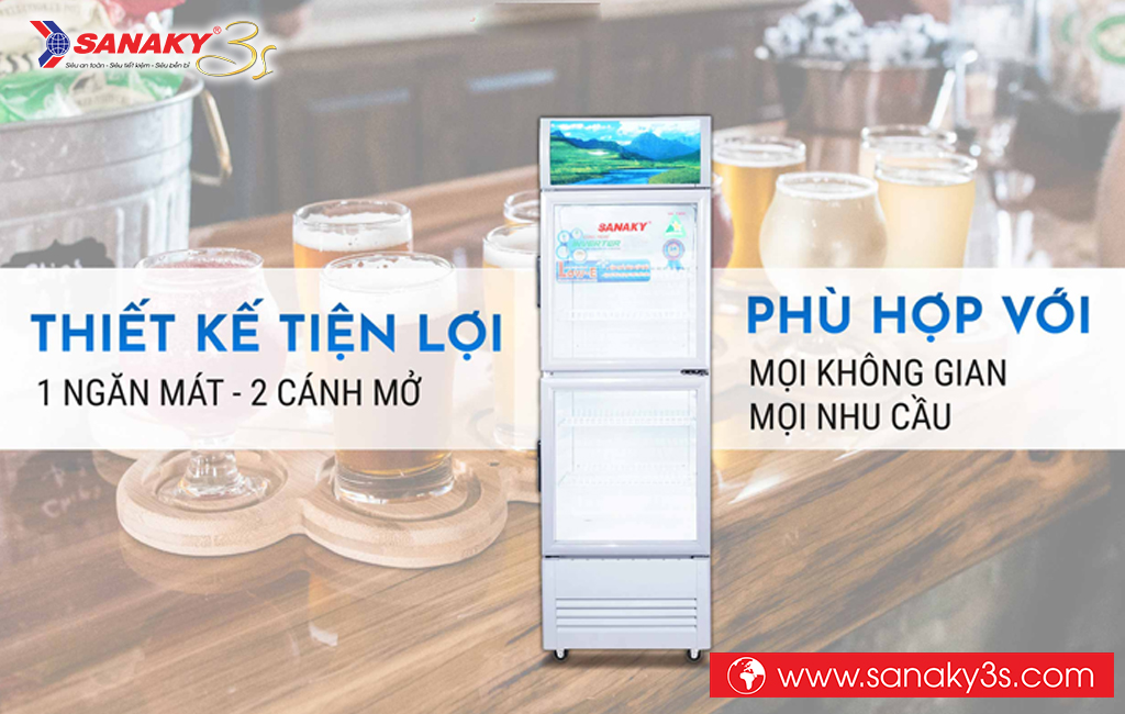 Tủ mát inverter Sanaky VH-308W3L thiết kế 2 cánh