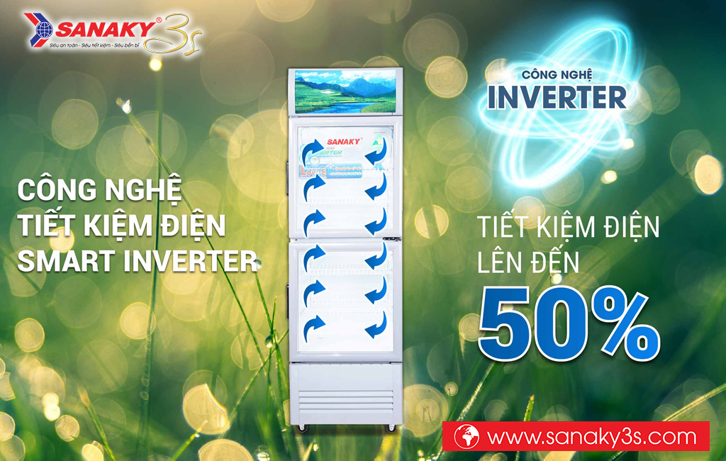 Tủ mát inverter Sanaky VH-308W3L tiết kiệm điện năng