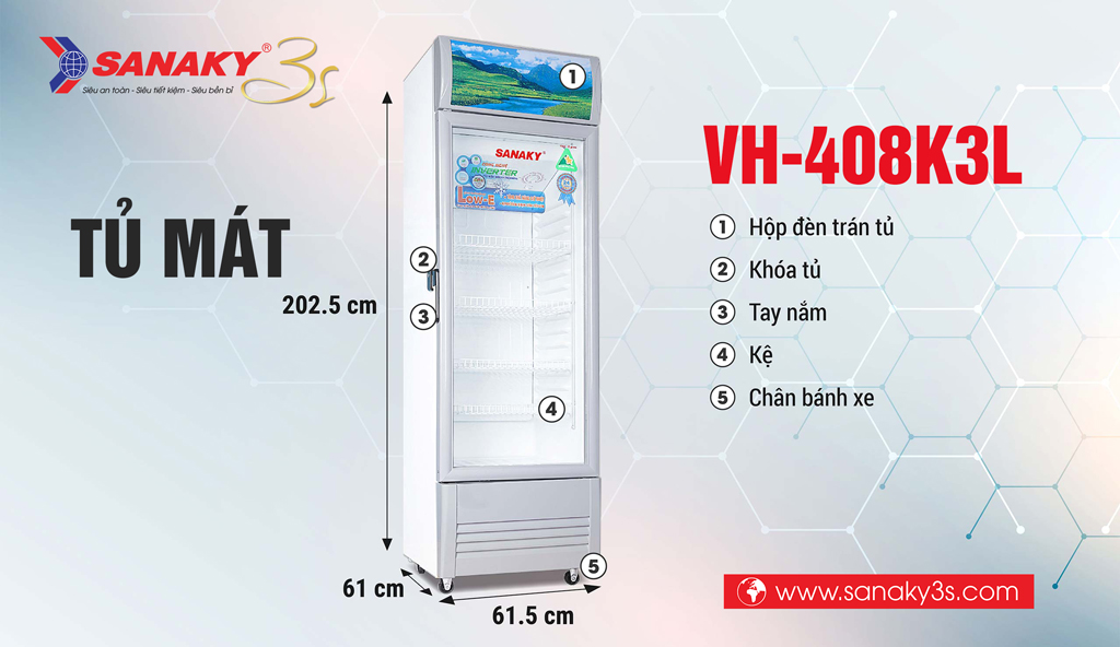 Tủ mát Inverter Sanaky VH-408K3L chống đọng sương