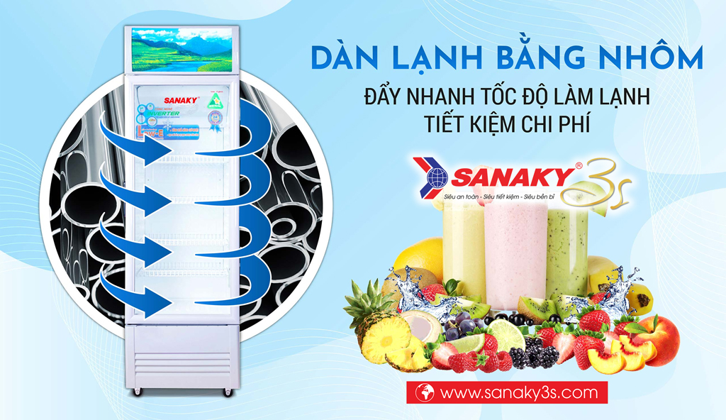 Tủ mát Inverter Sanaky VH-408K3L dàn lạnh nhôm