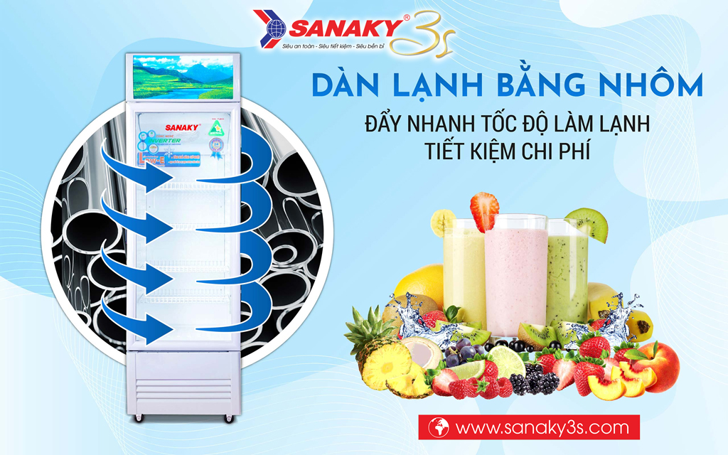 Tủ mát Sanaky Inverter VH-258K3L dàn lạnh nhôm
