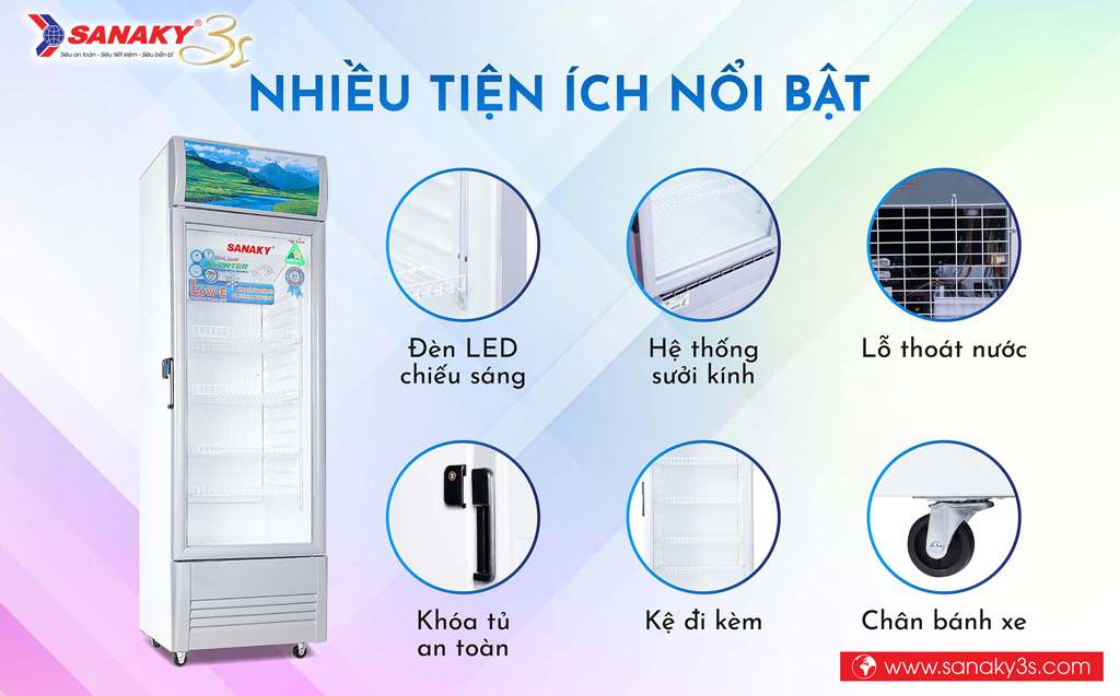 Tủ mát Sanaky Inverter VH-258K3L nhiều tiện ích