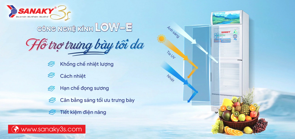 Tủ mát Sanaky Inverter VH-408W3L Low-e chống đọng sương