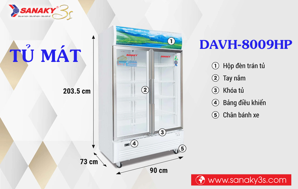 Kích thước tủ mát Sanaky DAVH-8009HP