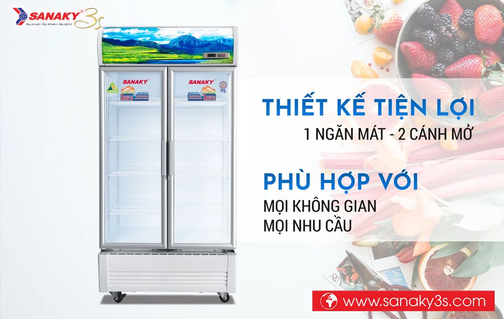Tủ mát Sanaky DAVH-1209HP3 thiết kế 2 cánh mở
