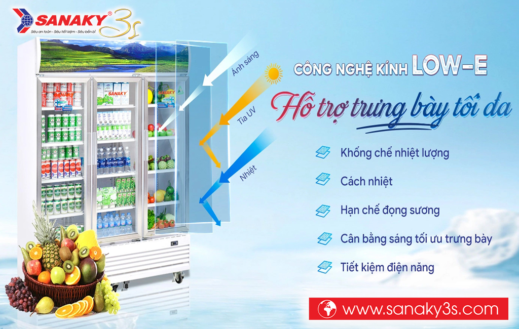 Tủ mát Sanaky DAVH-1520HP kính LOW E chóng đọng sương