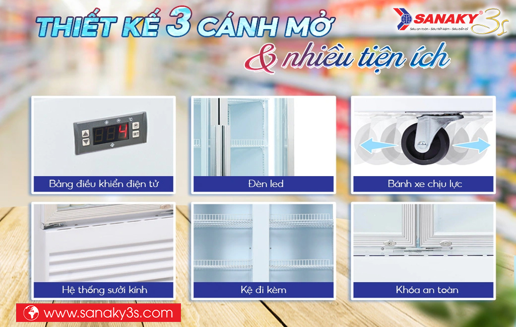 Tủ mát Sanaky DAVH-1520HP nhiều tiện ích đi kèm