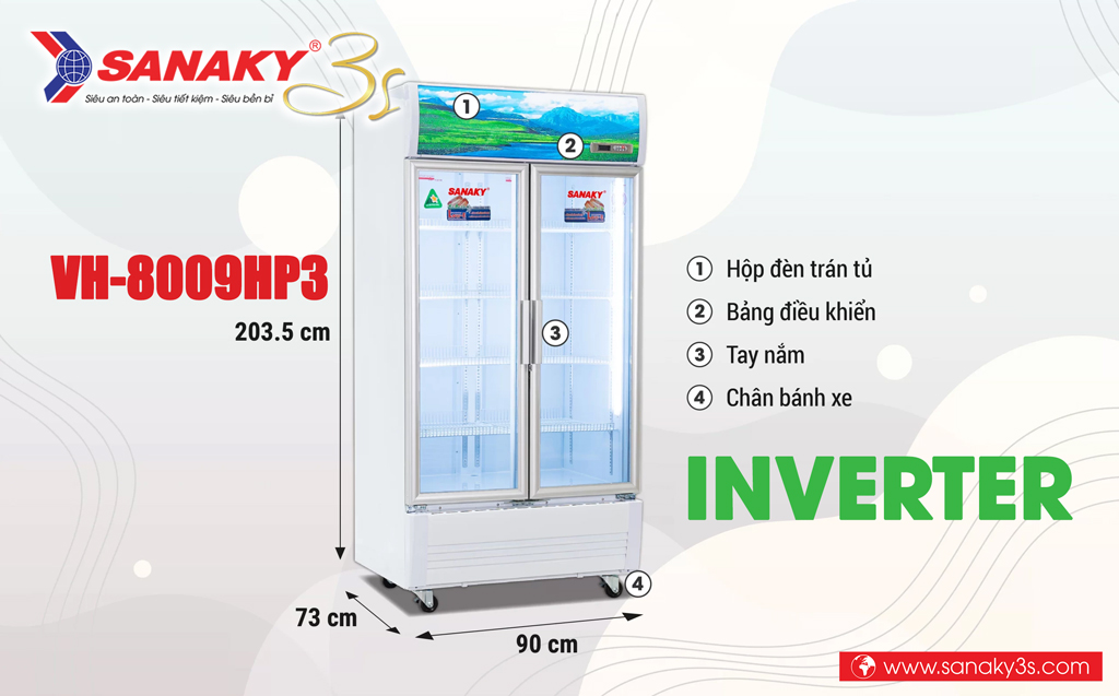Tủ mát Sanaky Inverter VH-8009HP3 800L